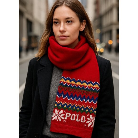 Polo Ralph Lauren Fair Isle Cotton-Blend Scarf Size 157 cm x19 cm - Picture 2 of 9